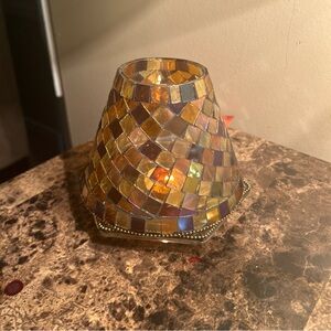 Partylite GLOBAL FUSION Mosaic Glass Candle Holder Tile Decorative Tray retired